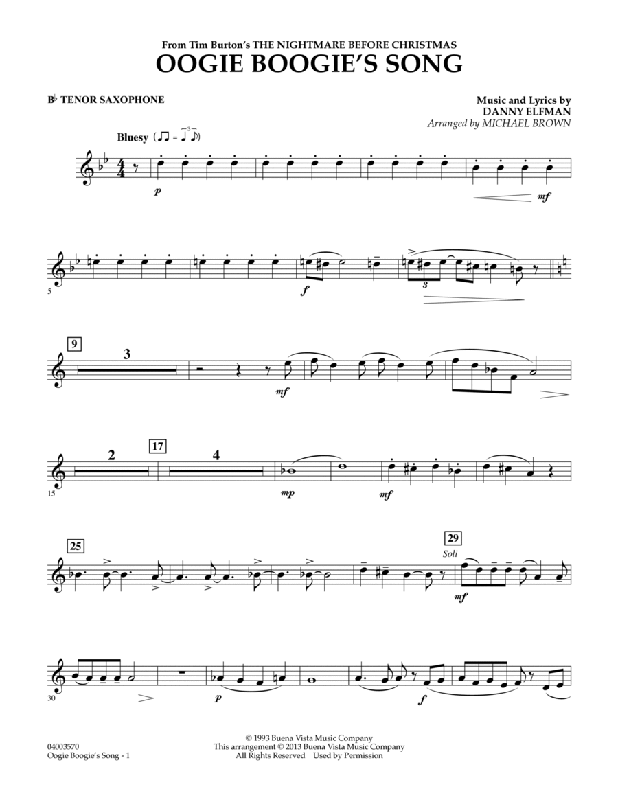 Oogie Boogie's Song (from The Nightmare Before Christmas) - Bb Tenor Saxophone Concert Band scores gallery preview page 1