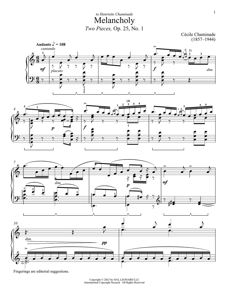 Melancholy Piano Solo scores gallery preview page 1