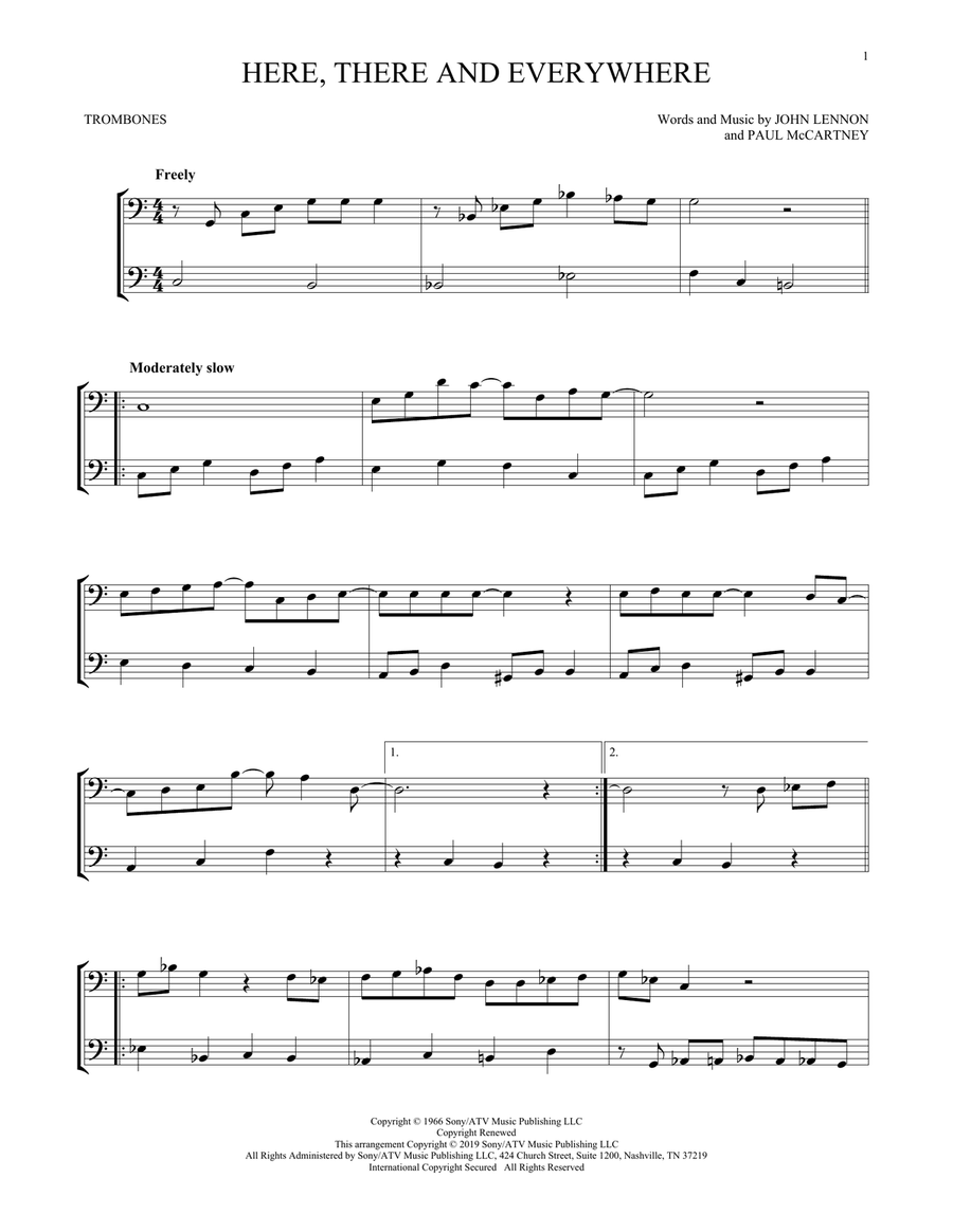 Here, There And Everywhere Trombone Duet scores gallery preview page 1