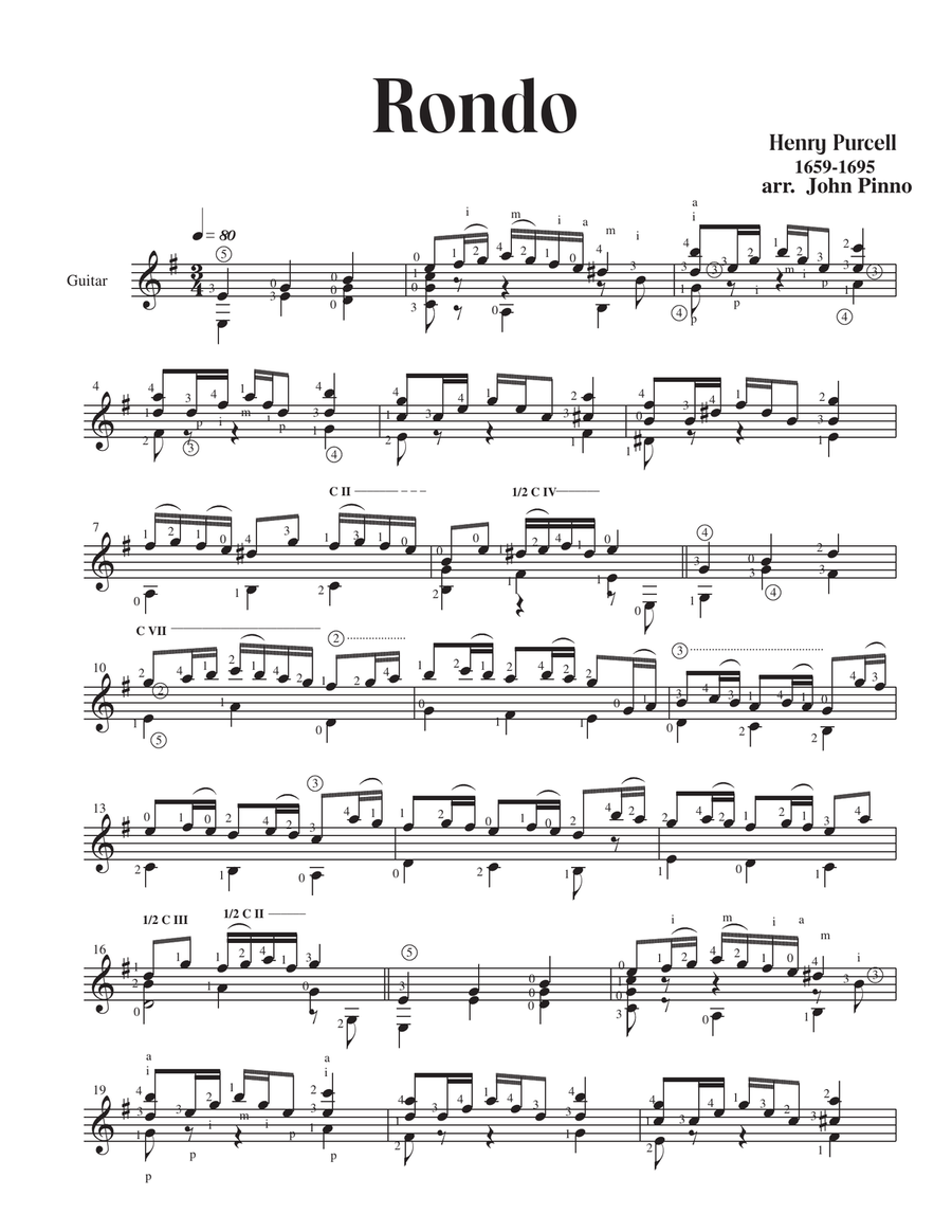 Rondo (Henry Purcell) for solo classical guitar Acoustic Guitar scores gallery preview page 2