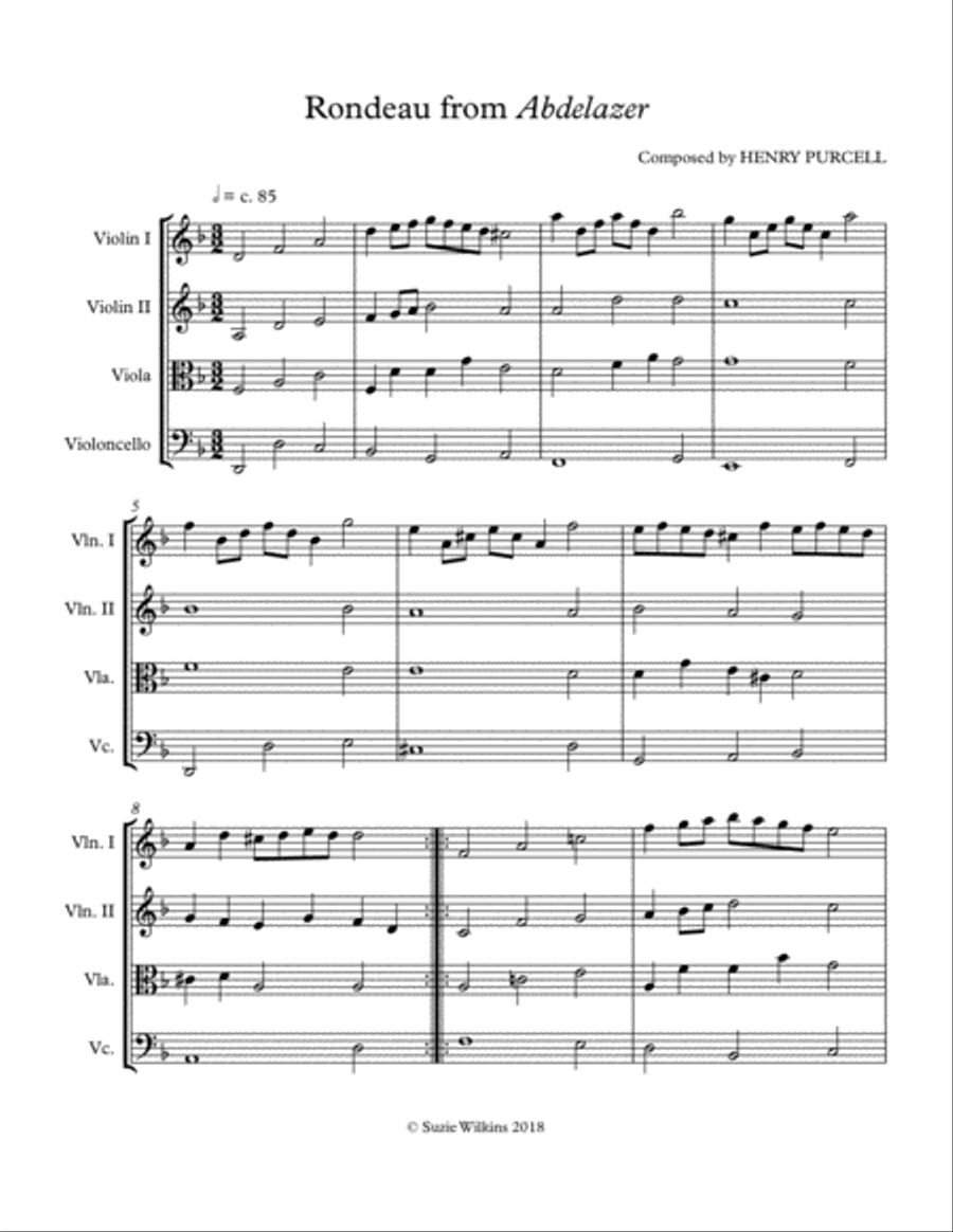 Rondeau from Abdelazer for String Quartet String Quartet scores gallery preview page 2