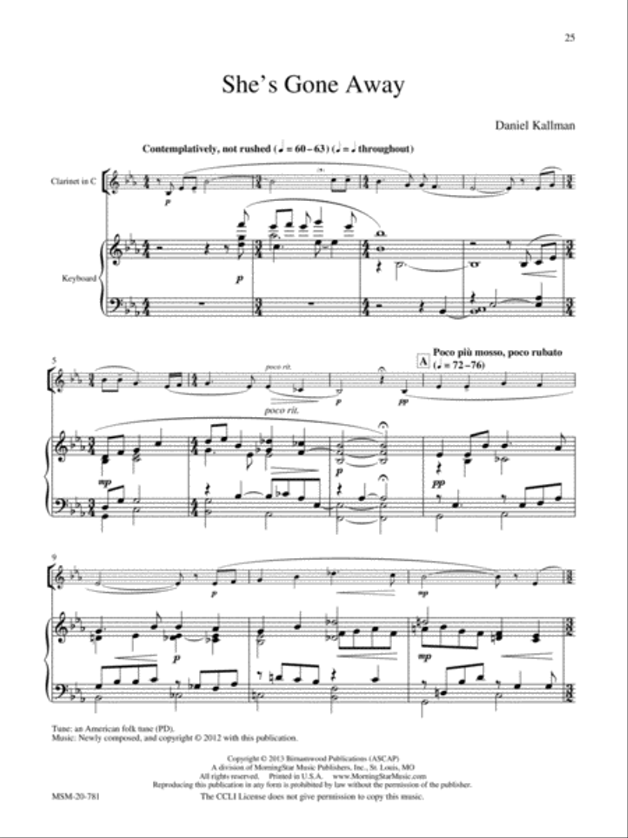 Down by the Riverside: Six Songs for Clarinet and Piano Clarinet Solo scores gallery preview page 10