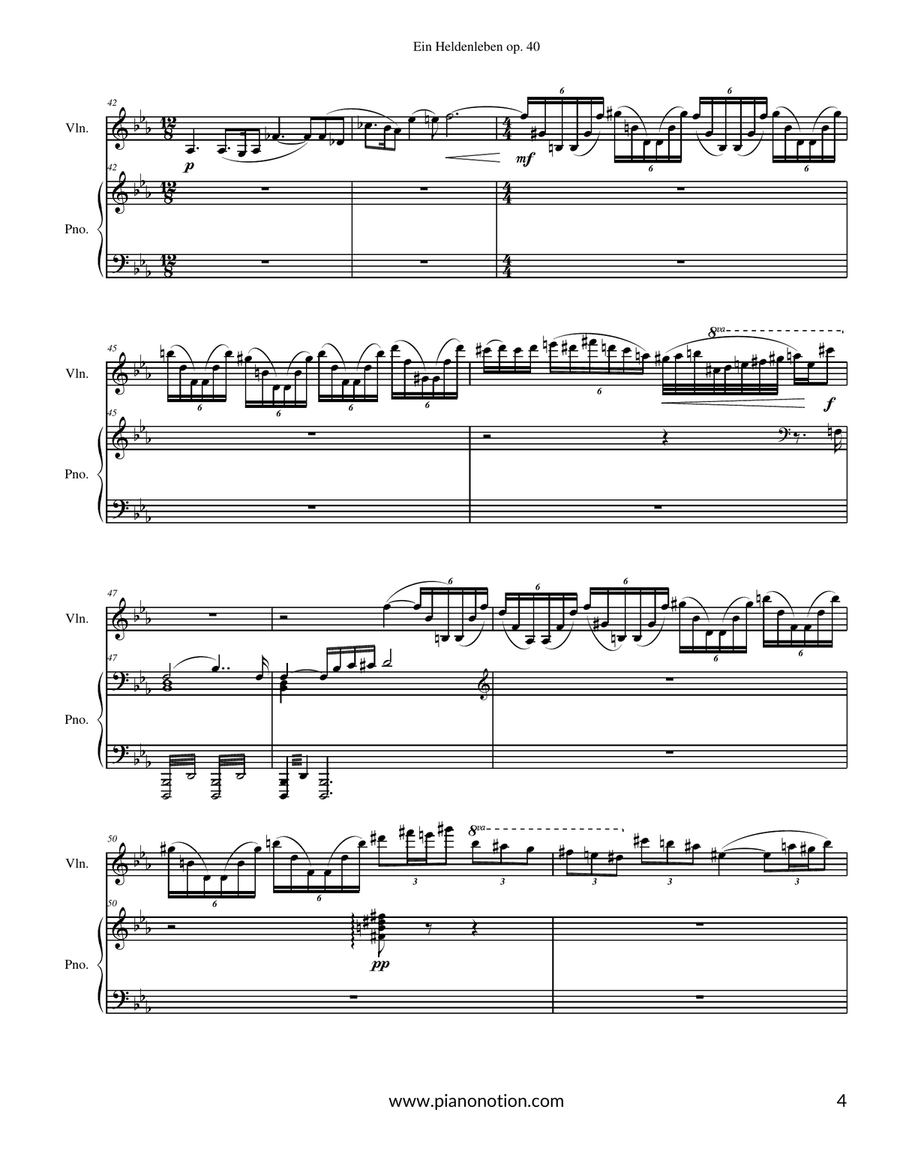 Ein Heldenleben (Violin solo & Piano accompaniment) Violin Solo scores gallery preview page 4