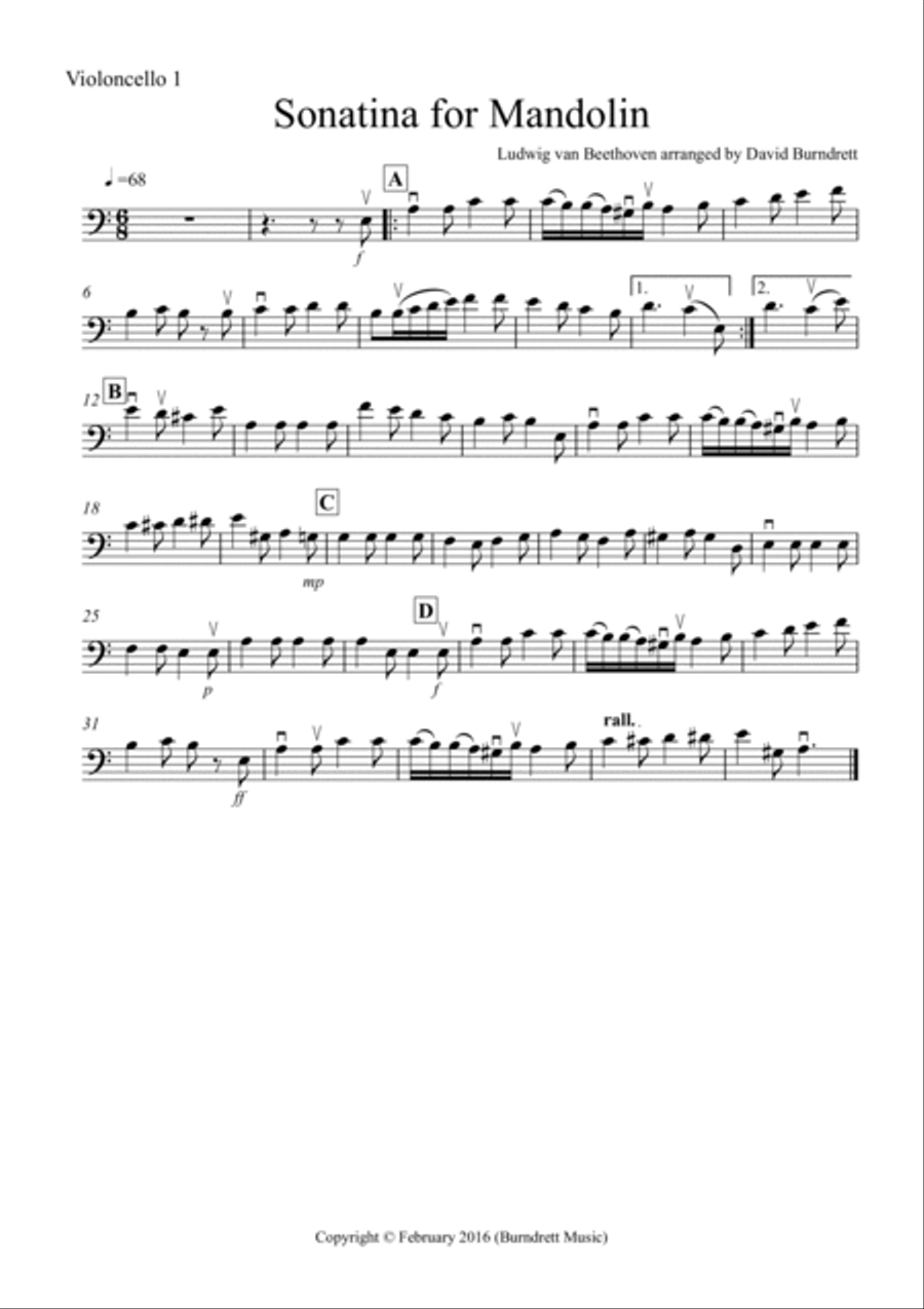 Sonatina by Beethoven for Cello Quartet Cello Solo scores gallery preview page 4