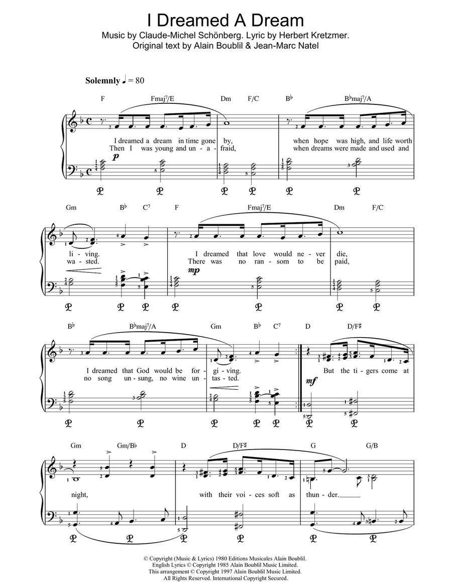 I Dreamed A Dream (from Les Miserables) Piano Solo scores gallery preview page 1