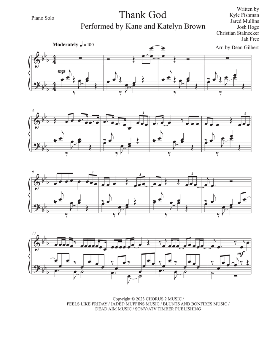 Thank God Piano Solo scores gallery preview page 1