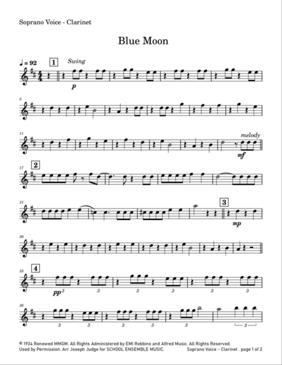 Blue Moon Blue Moon Clarinet Quartet scores gallery preview page 5