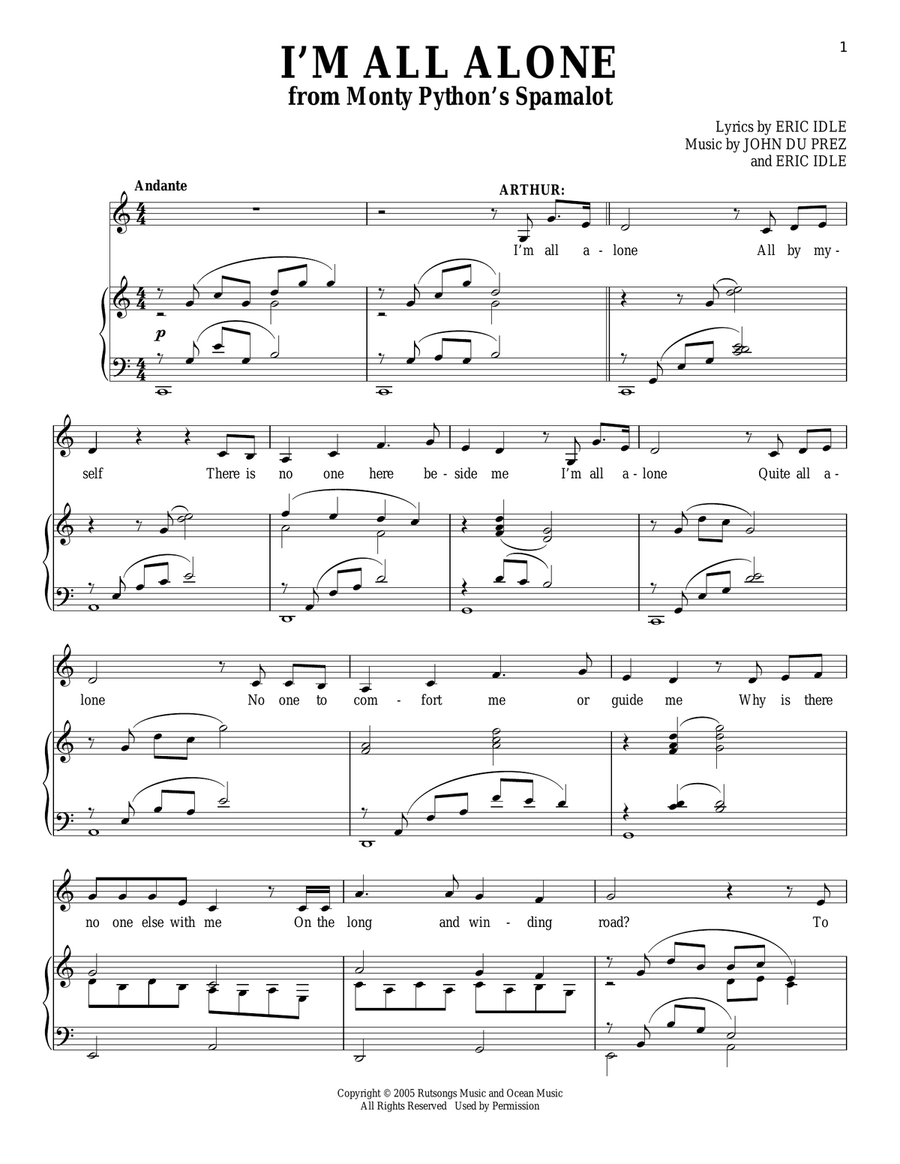 I'm All Alone Piano, Vocal scores gallery preview page 1
