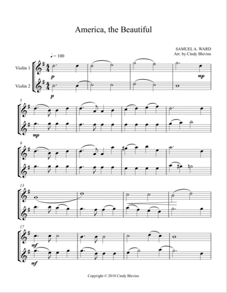 America, the Beautiful, Violin Duet String Duet scores gallery preview page 2