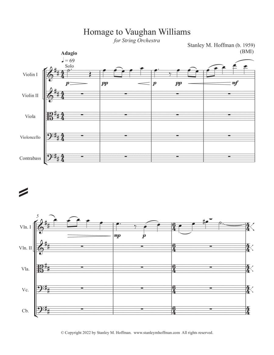 Homage to Vaughan Williams by Stanley M. Hoffman String Orchestra - Digital Sheet Music