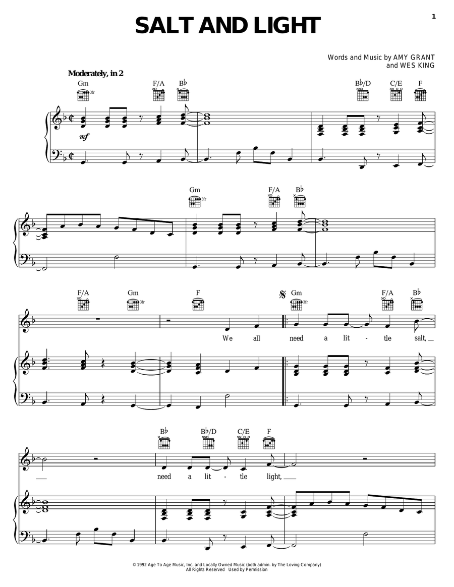 Salt And Light Salt And Light Piano, Vocal, Guitar scores gallery preview page 1