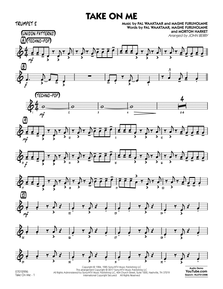 Take on Me - Trumpet 2 Trumpet scores gallery preview page 1