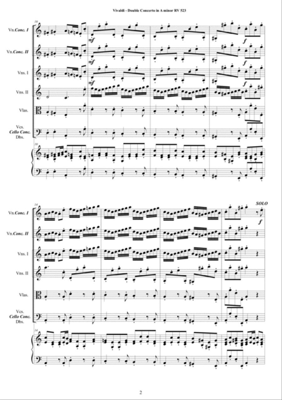 Vivaldi - Double Concerto in A minor RV 523 for Two Violins, Strings and Cembalo Chamber Orchestra scores gallery preview page 2