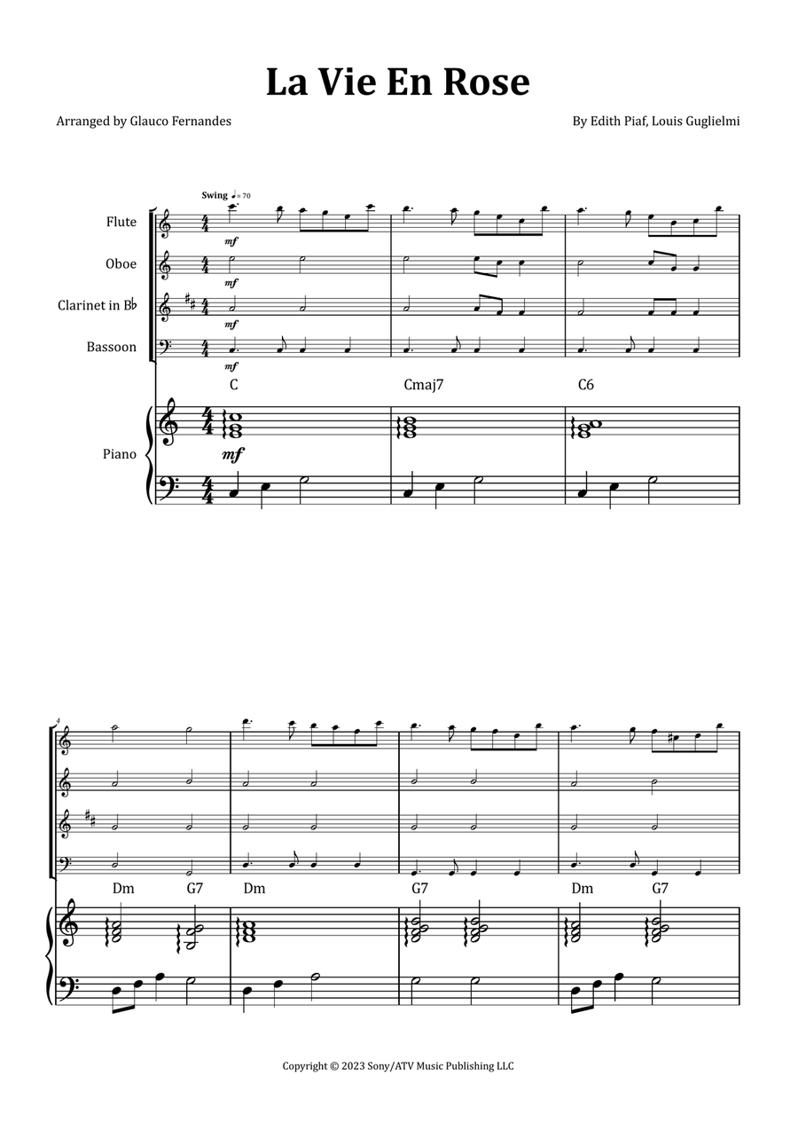 La Vie En Rose Woodwind Quartet scores gallery preview page 1