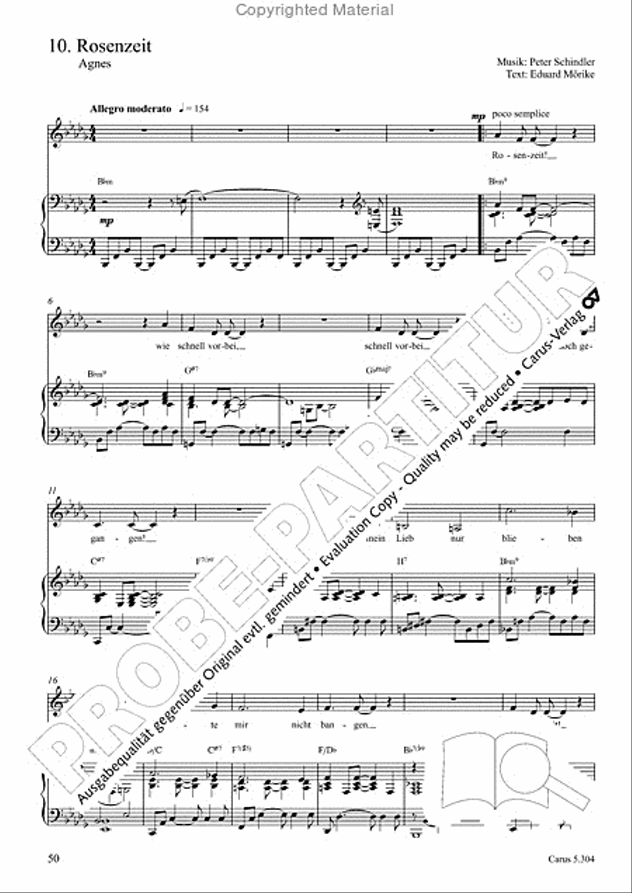 Schindler: Rosenzeit. Ein Liederzyklus uber die Liebe. Chansons fur Singstimme und Klavier Piano scores gallery preview page 51