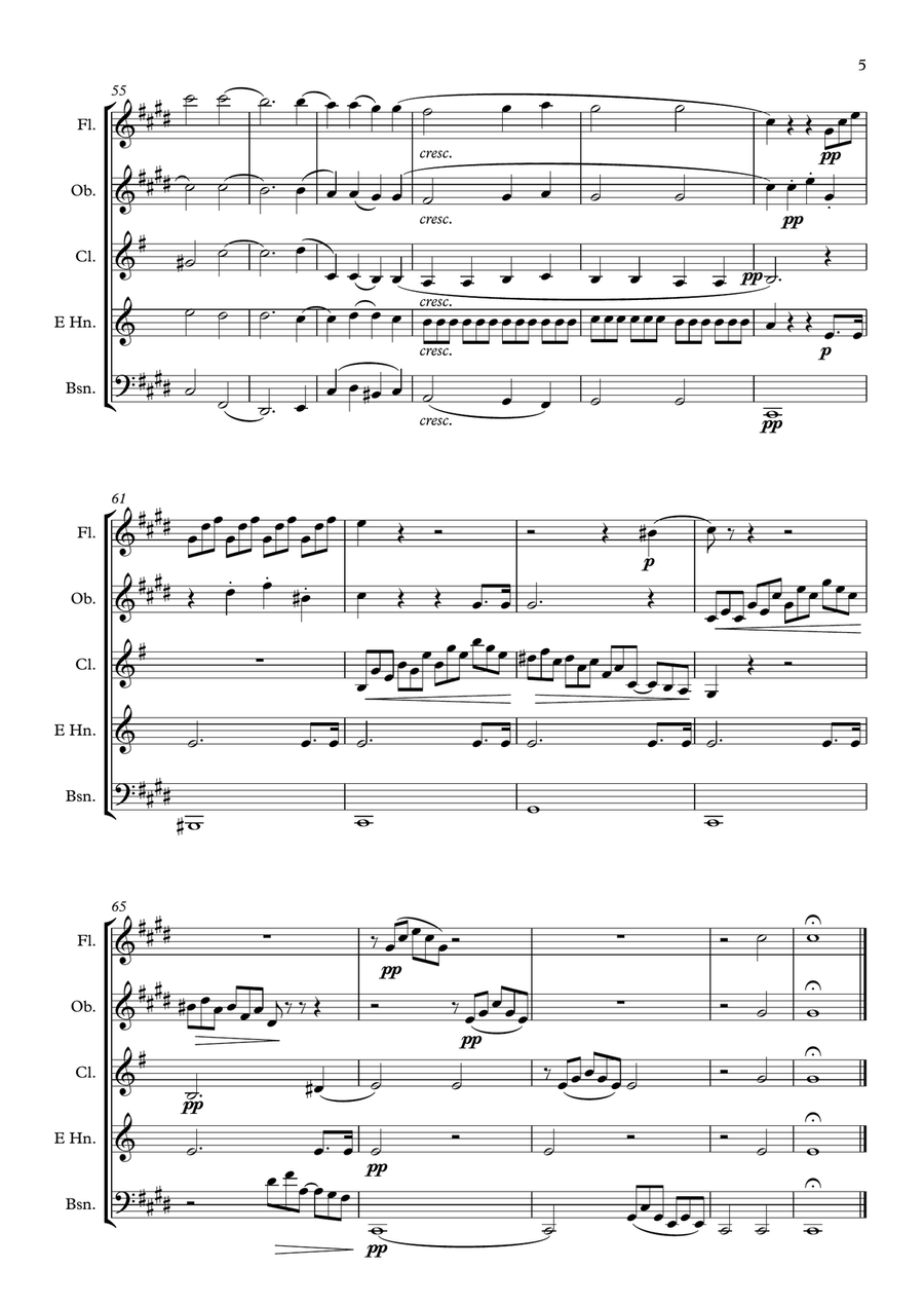 Beethoven: Piano Sonata No.14 in C# minor (quasi una Fantasia) (Moonlight) Op.27 No.2 - wind quintet Woodwind Quintet scores gallery preview page 5