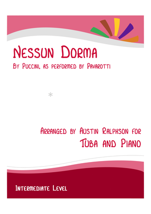 Book cover for Nessun Dorma - tuba and piano with FREE BACKING TRACK to play along
