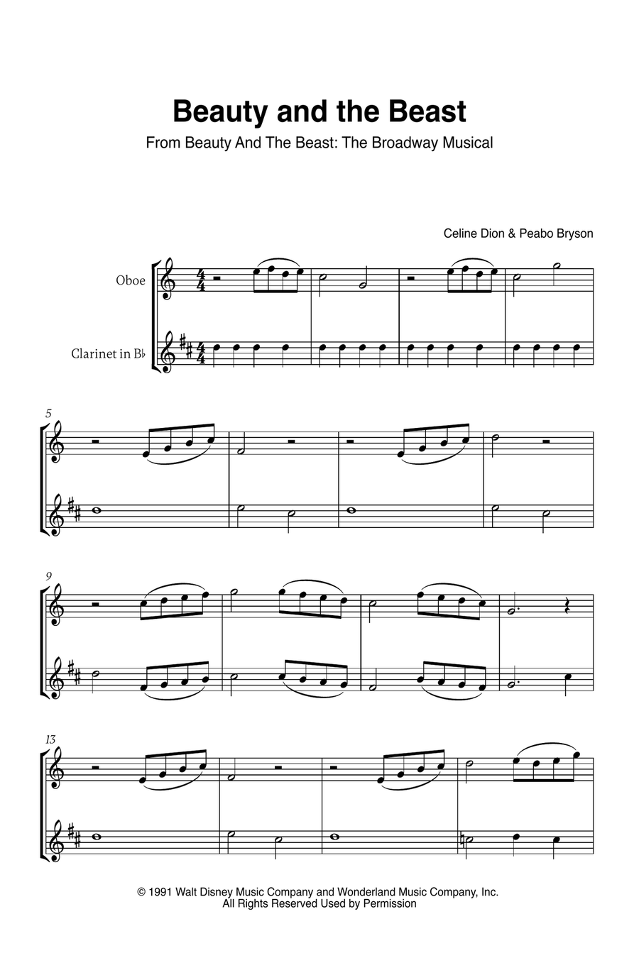 Beauty And The Beast Woodwind Duet scores gallery preview page 1