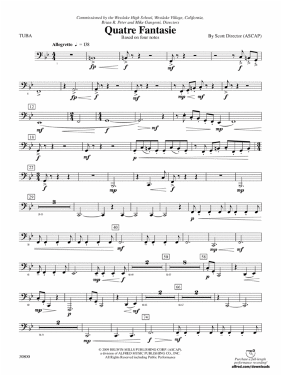 Quatre Fantasie: Tuba Quatre Fantasie: Tuba Concert Band scores gallery preview page 1
