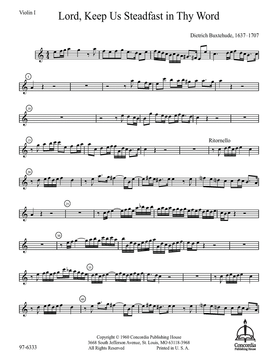 Lord, Keep Us Steadfast in Thy Word / Erhalt uns, Herr, bei deinem Wort (Violin 1) Violin scores gallery preview page 1