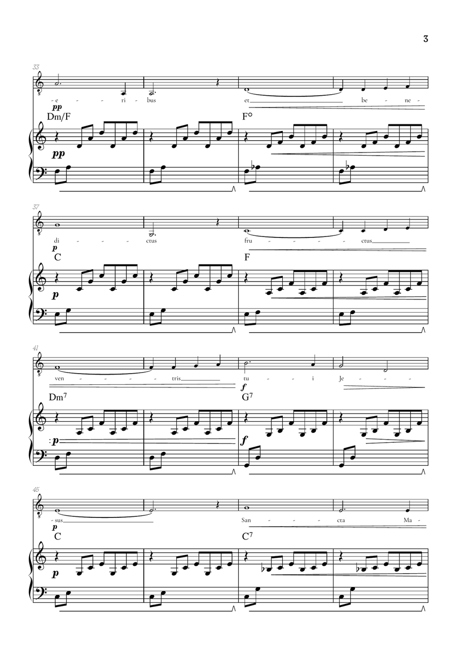 Bach / Gounod Ave Maria in C major • tenor sheet music with piano accompaniment and chords Tenor Voice scores gallery preview page 3