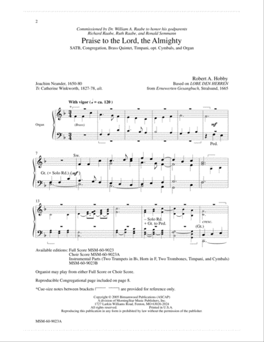 Praise to the Lord the Almighty (Choral Score) image number null