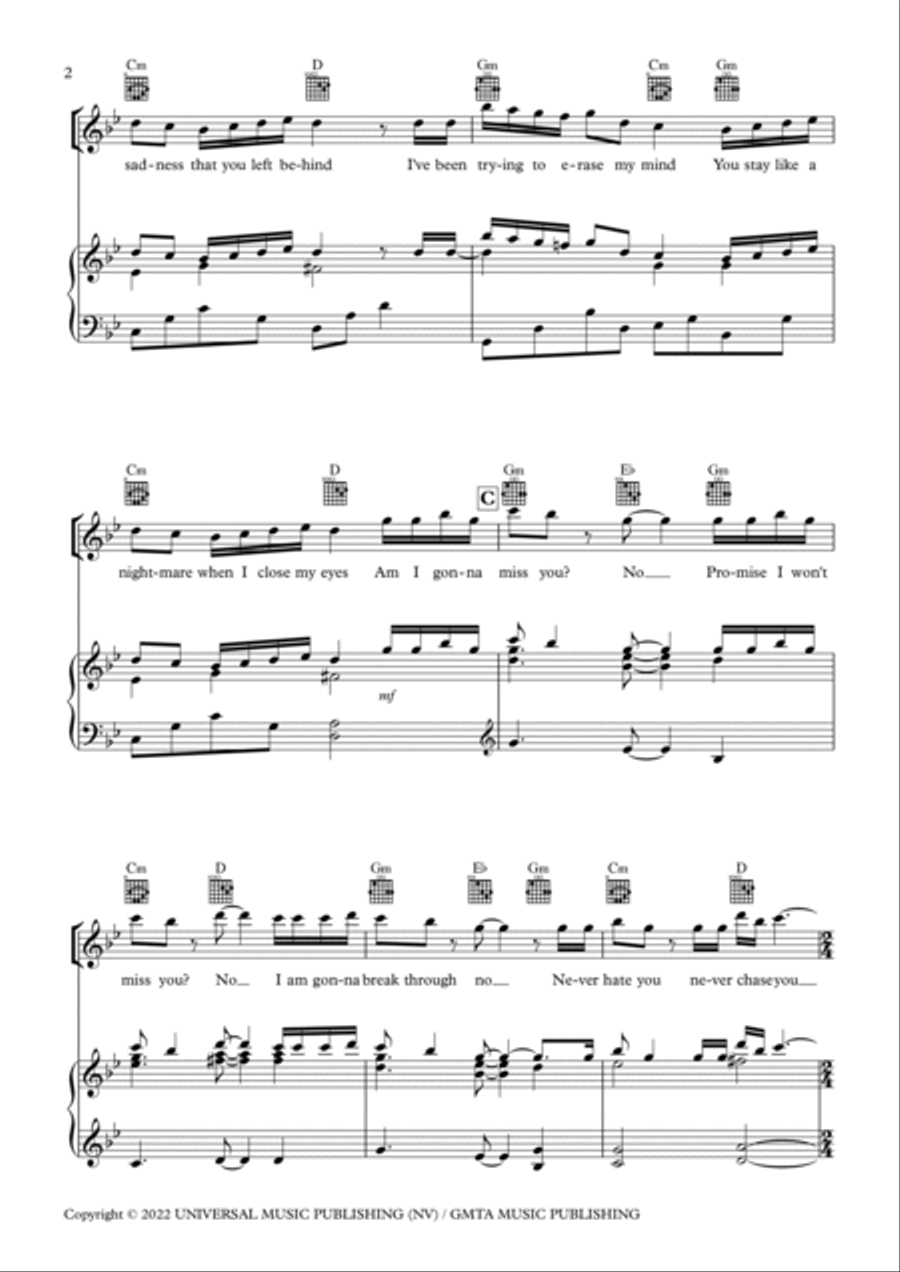 Miss You Piano, Vocal, Guitar scores gallery preview page 2
