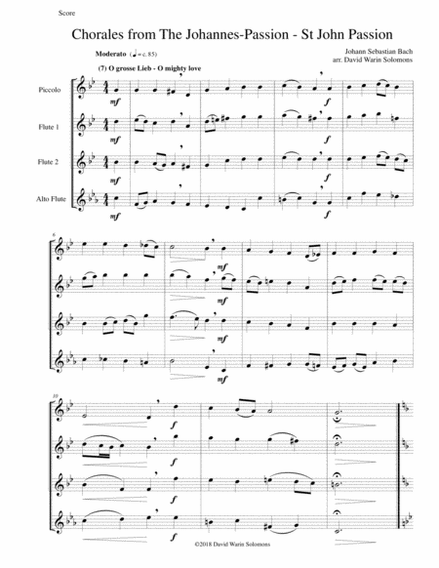 Chorales from the Johannes-Passion (St John Passion) for piccolo, 2 flutes and alto flute image number null