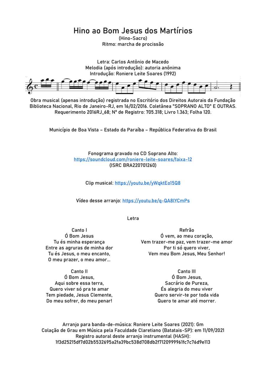 Hino ao Bom Jesus Hino ao Bom Jesus Concert Band scores gallery preview page 1
