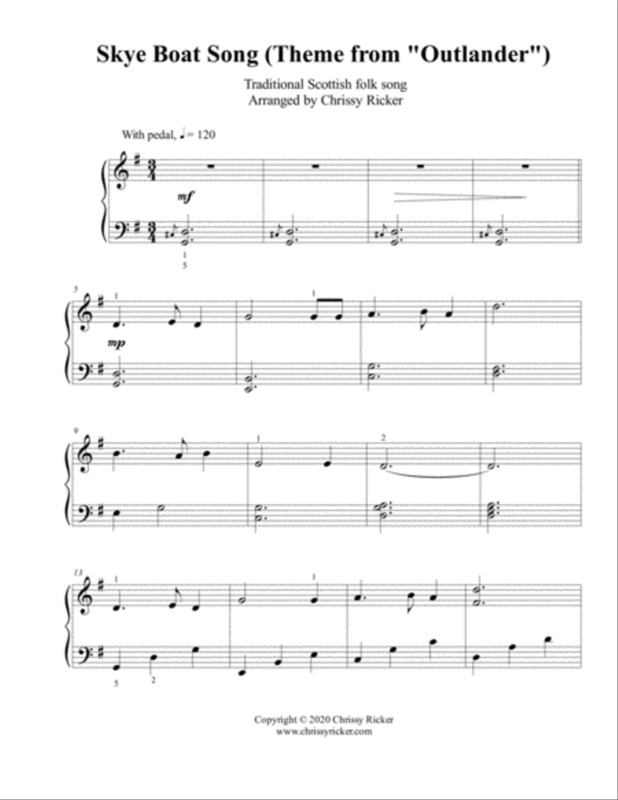 Skye Boat Song (Theme from "Outlander") - easy piano/early intermediate image number null