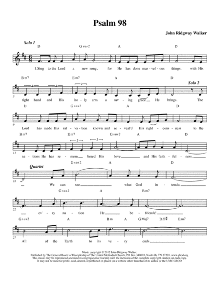 Sing to the Lord a New Song (Psalm 98) Complete congregational packet Unison Choir scores gallery preview page 1
