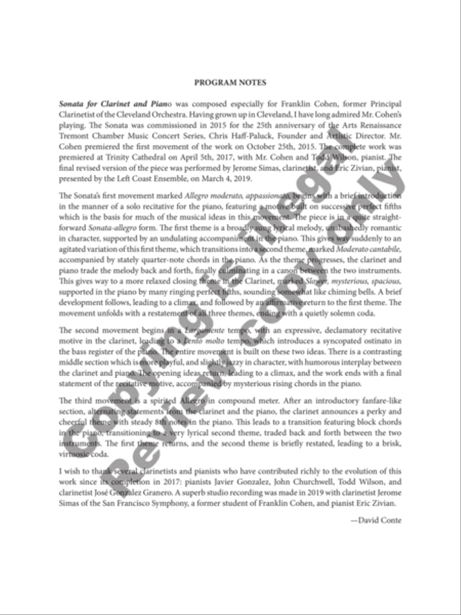 Sonata for Clarinet and Piano Clarinet Solo scores gallery preview page 3