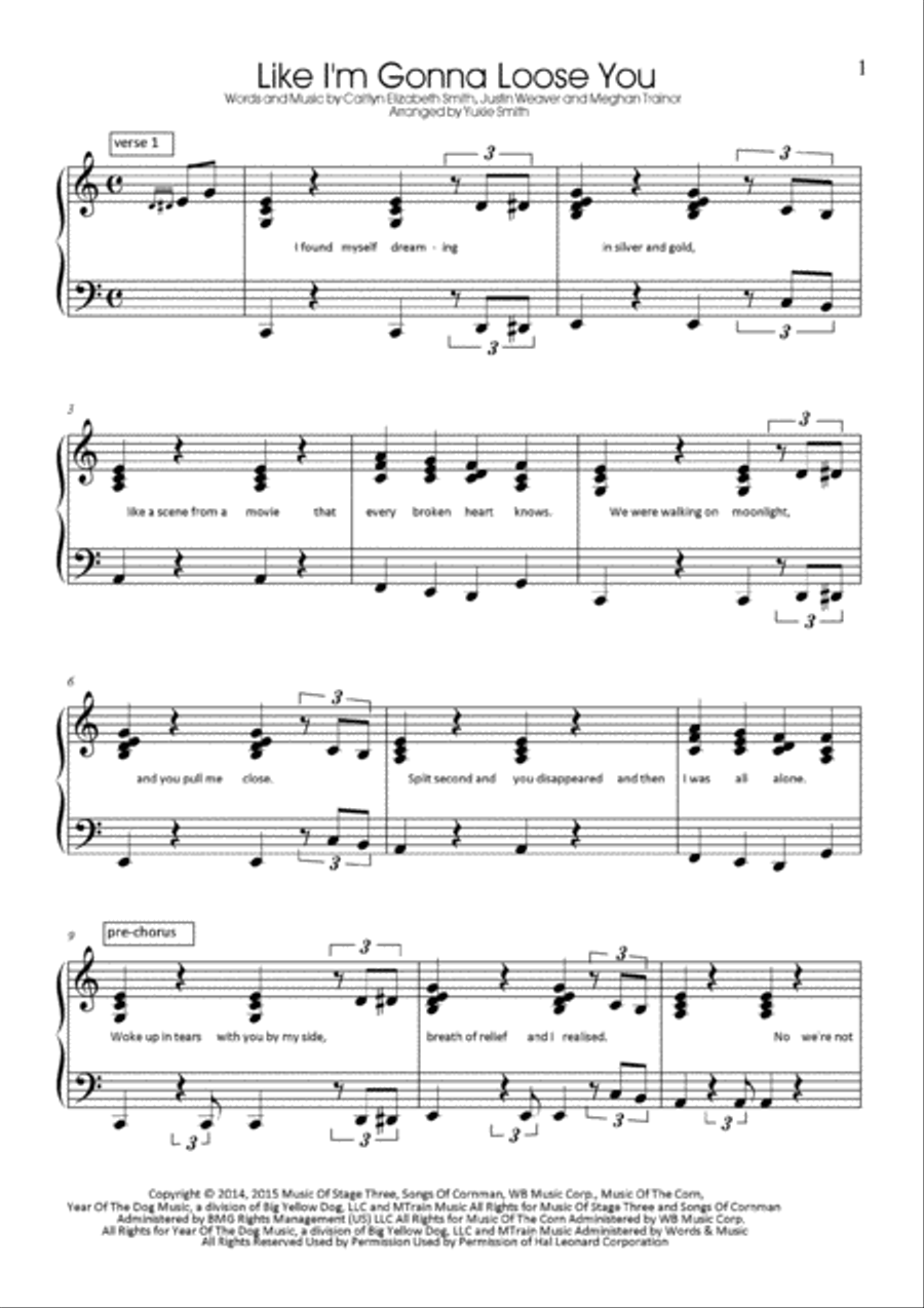 Like I'm Gonna Lose You Piano Solo scores gallery preview page 1