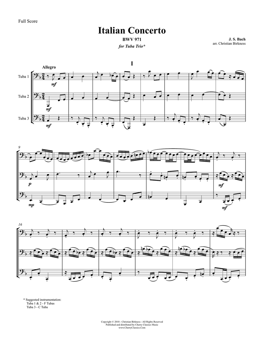 Italian Concerto BWV 971 for Tuba Trio Brass Trio scores gallery preview page 1