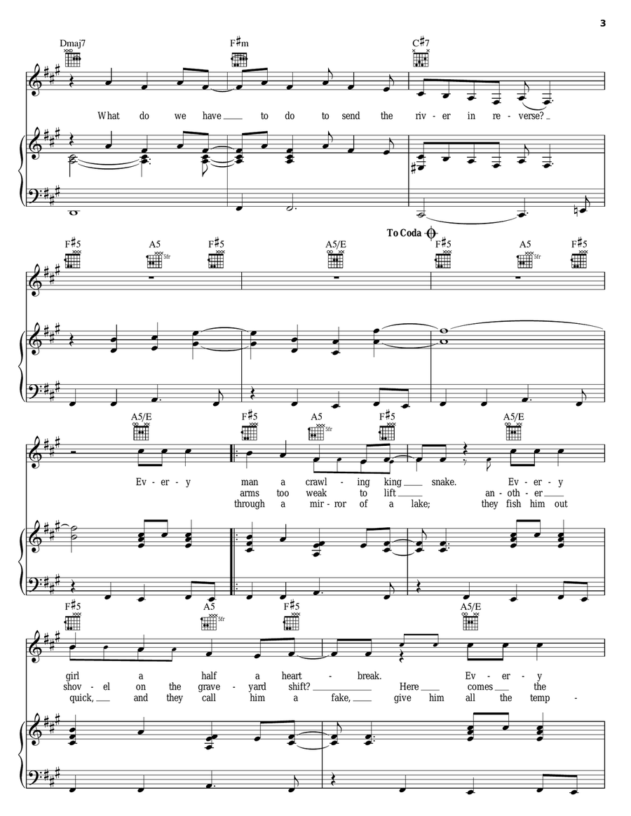 The River In Reverse Piano, Vocal, Guitar scores gallery preview page 3