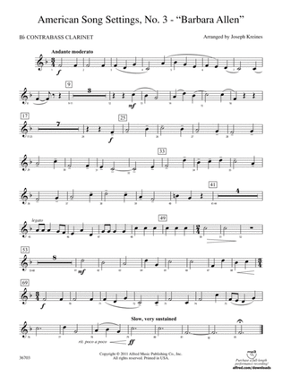 American Song Settings, No. 3 "Barbara Allen": (wp) B-flat Contrabass Clarinet