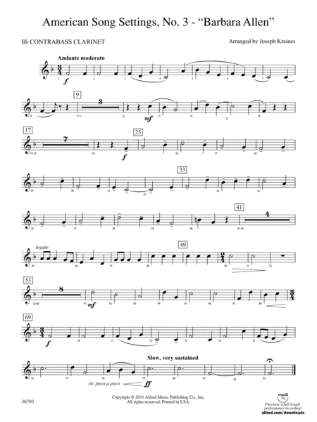 American Song Settings, No. 3 "Barbara Allen": (wp) B-flat Contrabass Clarinet