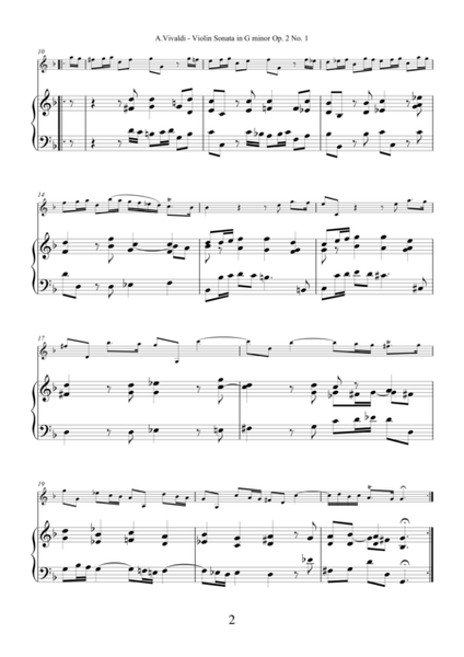 Sonata in G minor Op.2 No.1 by Antonio Vivaldi for violin and piano