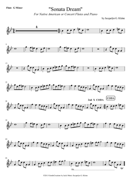 "Sonata Dream" for Flute and Piano. Flute part G Minor image number null