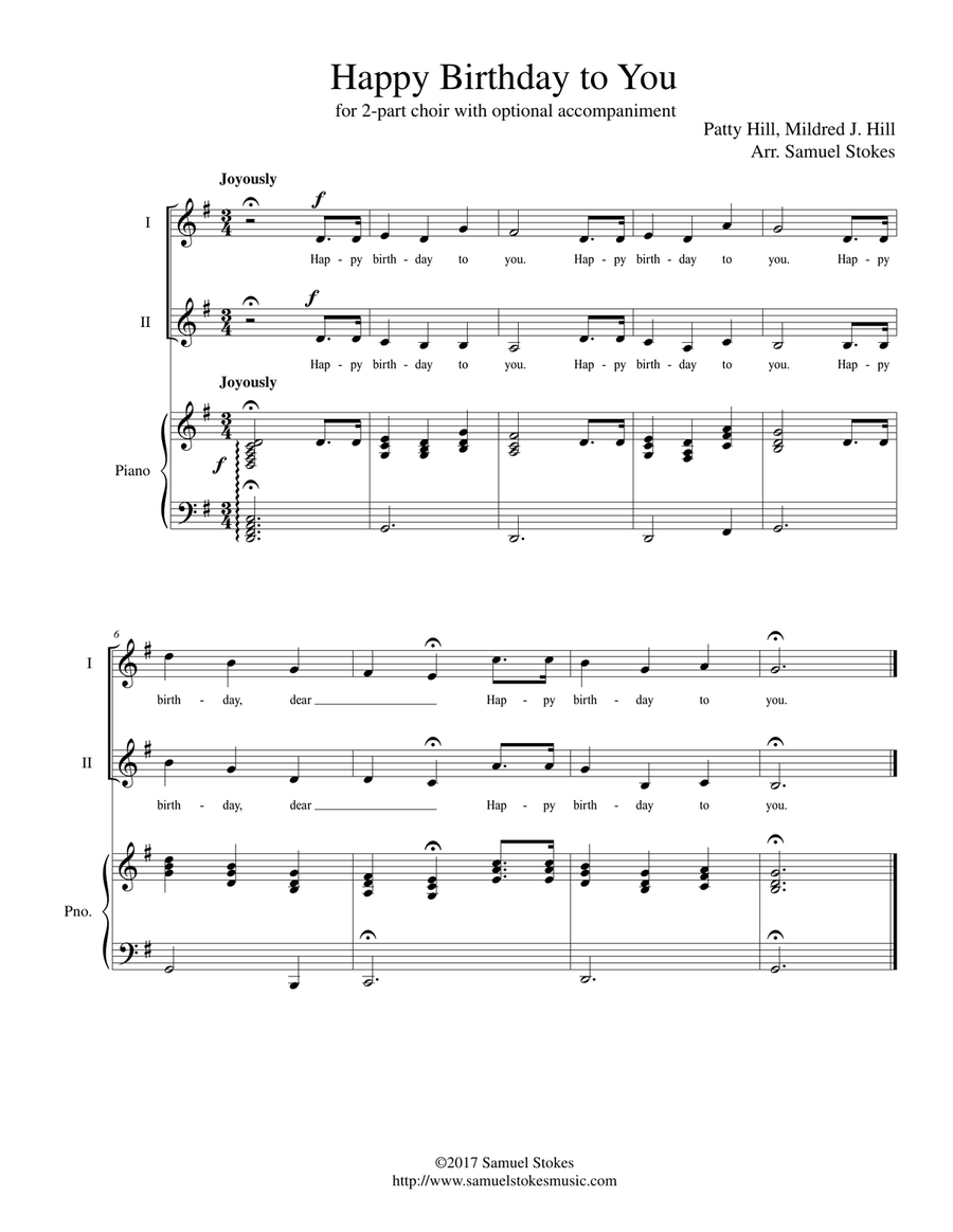 Happy Birthday to You - for 2-part choir with piano accompaniment SA scores gallery preview page 1