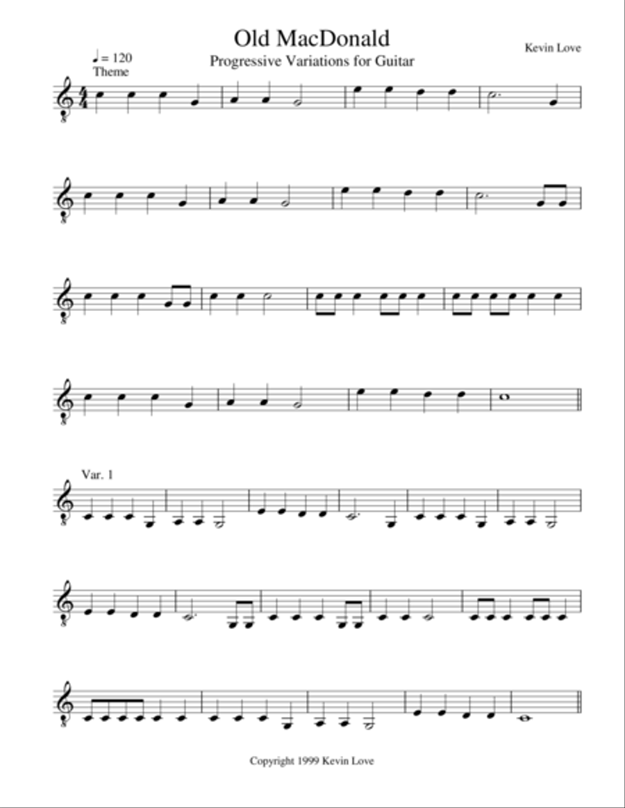 Old MacDonald - Progressive Variations for Guitar Acoustic Guitar scores gallery preview page 1