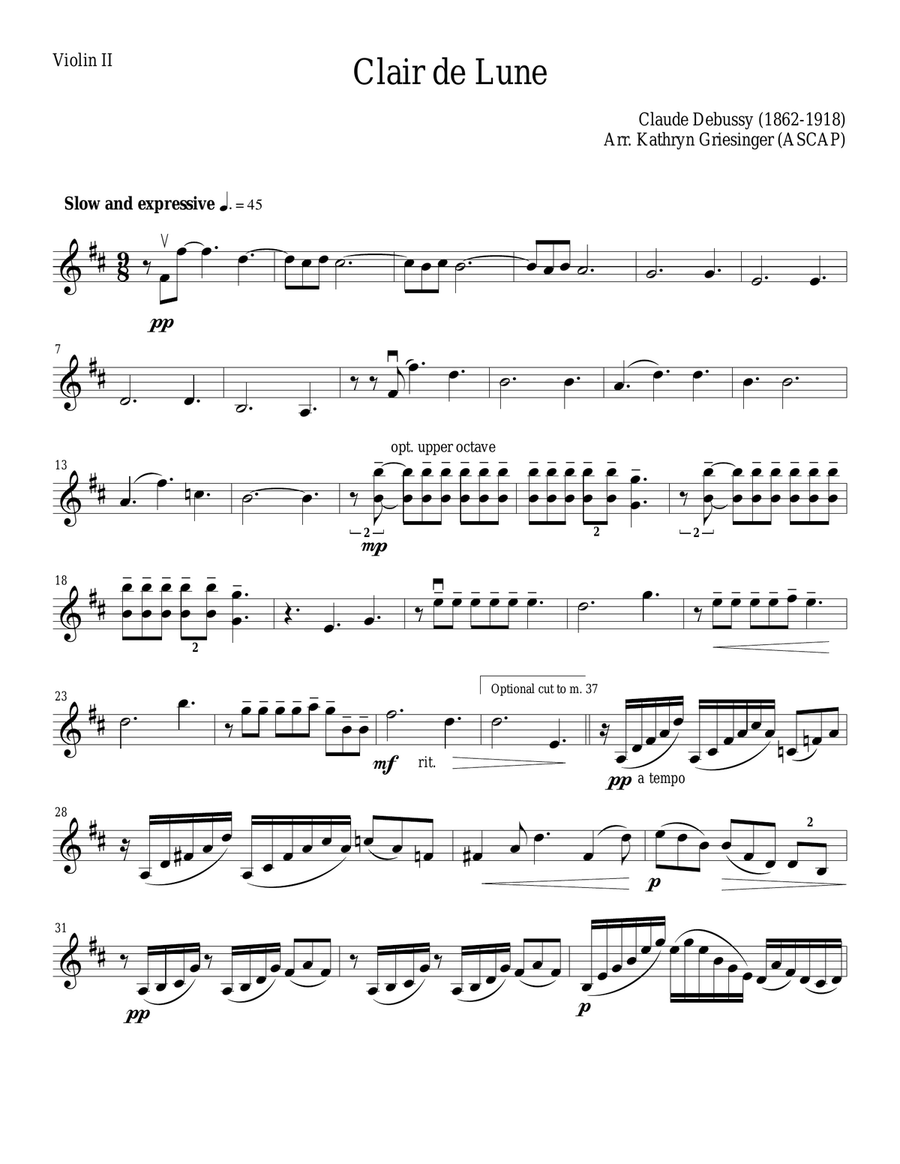 Clair de Lune (Debussy) Easy String Quartet or Quintet String Quartet scores gallery preview page 3