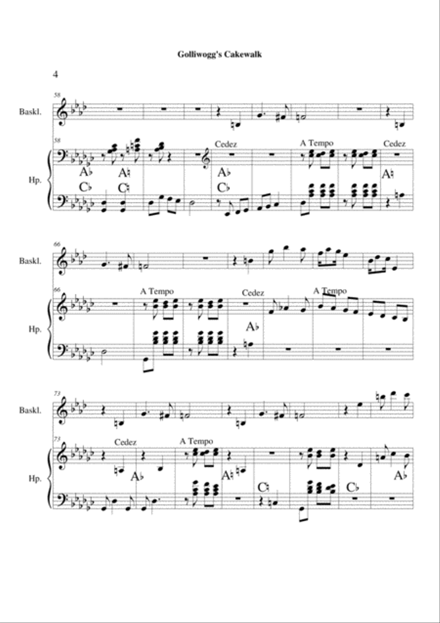 Golliwog's Cakewalk (Debussy) - clarinet & harp Clarinet scores gallery preview page 4