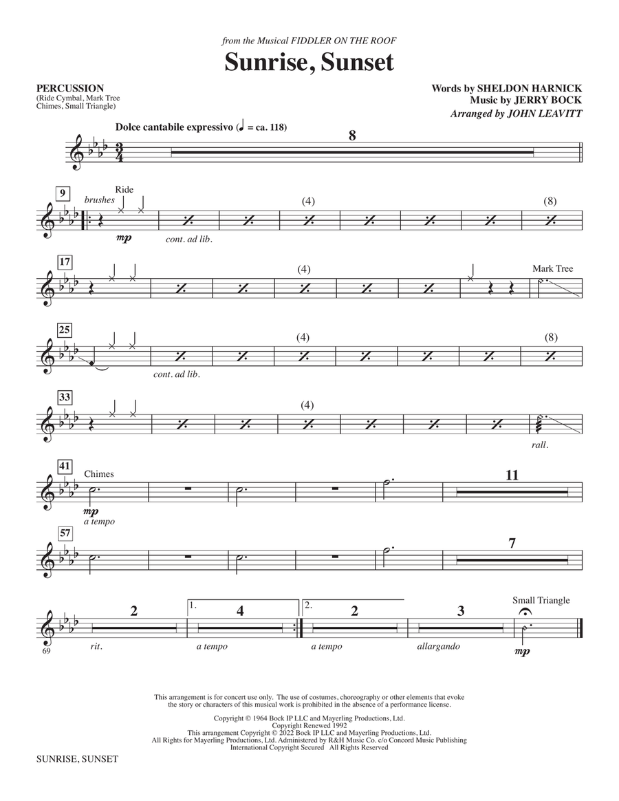 Sunrise, Sunset (from Fiddler On The Roof) (arr. John Leavitt) - Percussion
