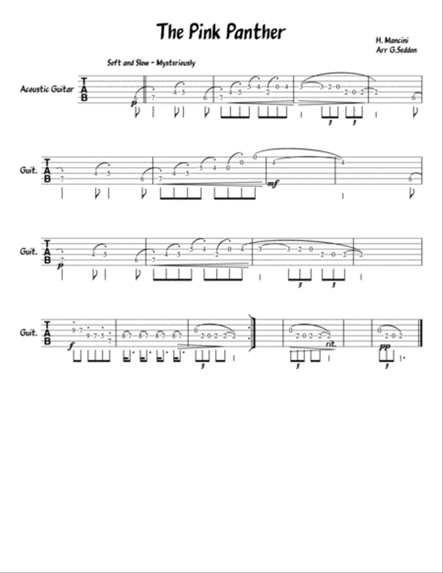 The Pink Panther from THE PINK PANTHER Guitar Tablature scores gallery preview page 1