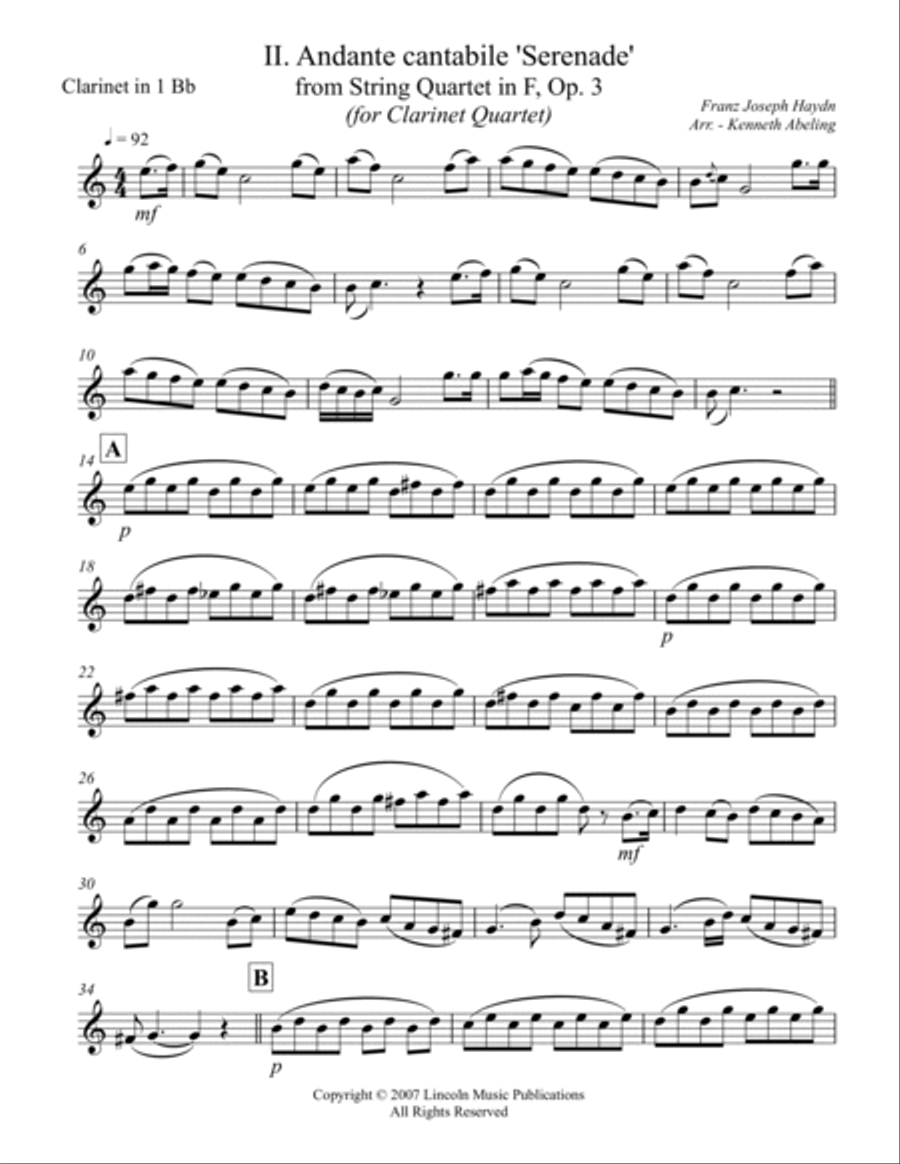 Haydn - “Serenade” (for Clarinet Quartet) Clarinet Quartet scores gallery preview page 6