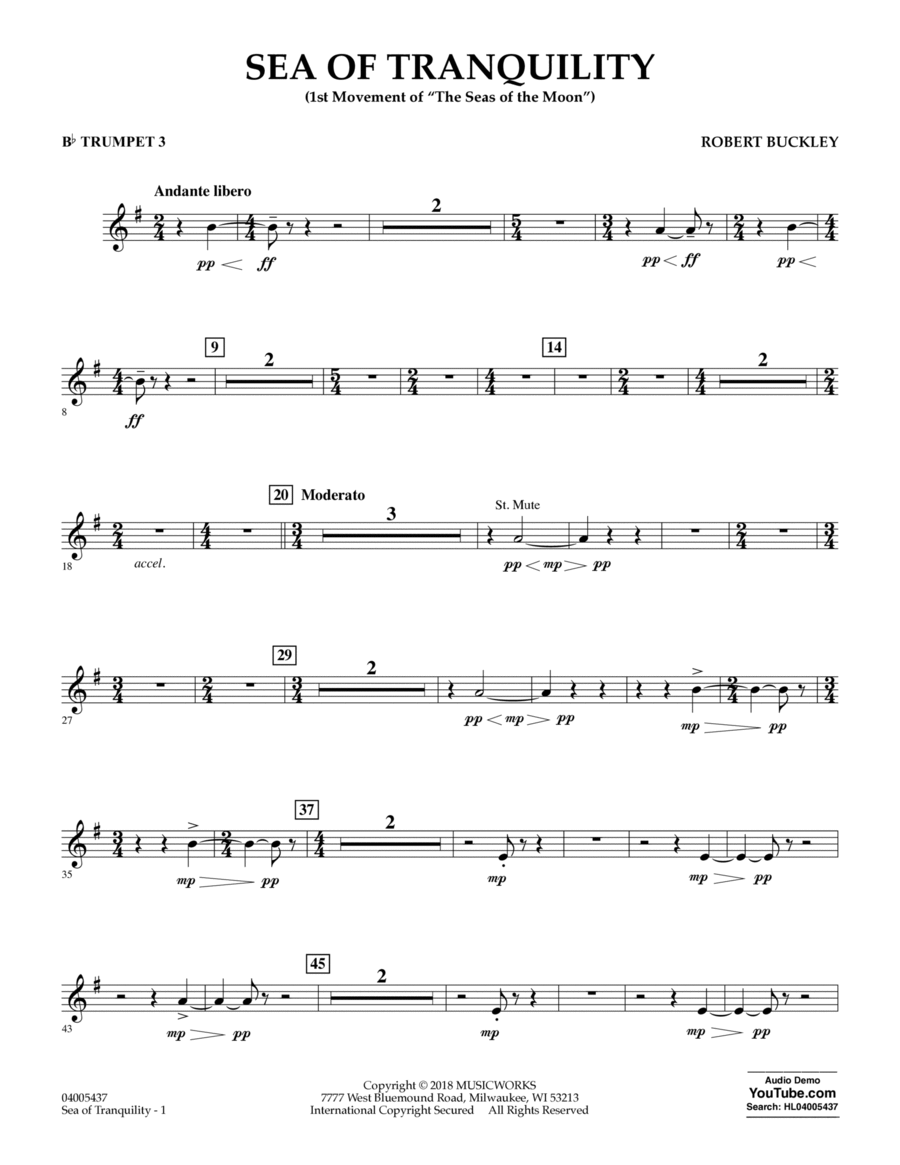 Sea of Tranquility - Bb Trumpet 3 B-Flat Trumpet scores gallery preview page 1