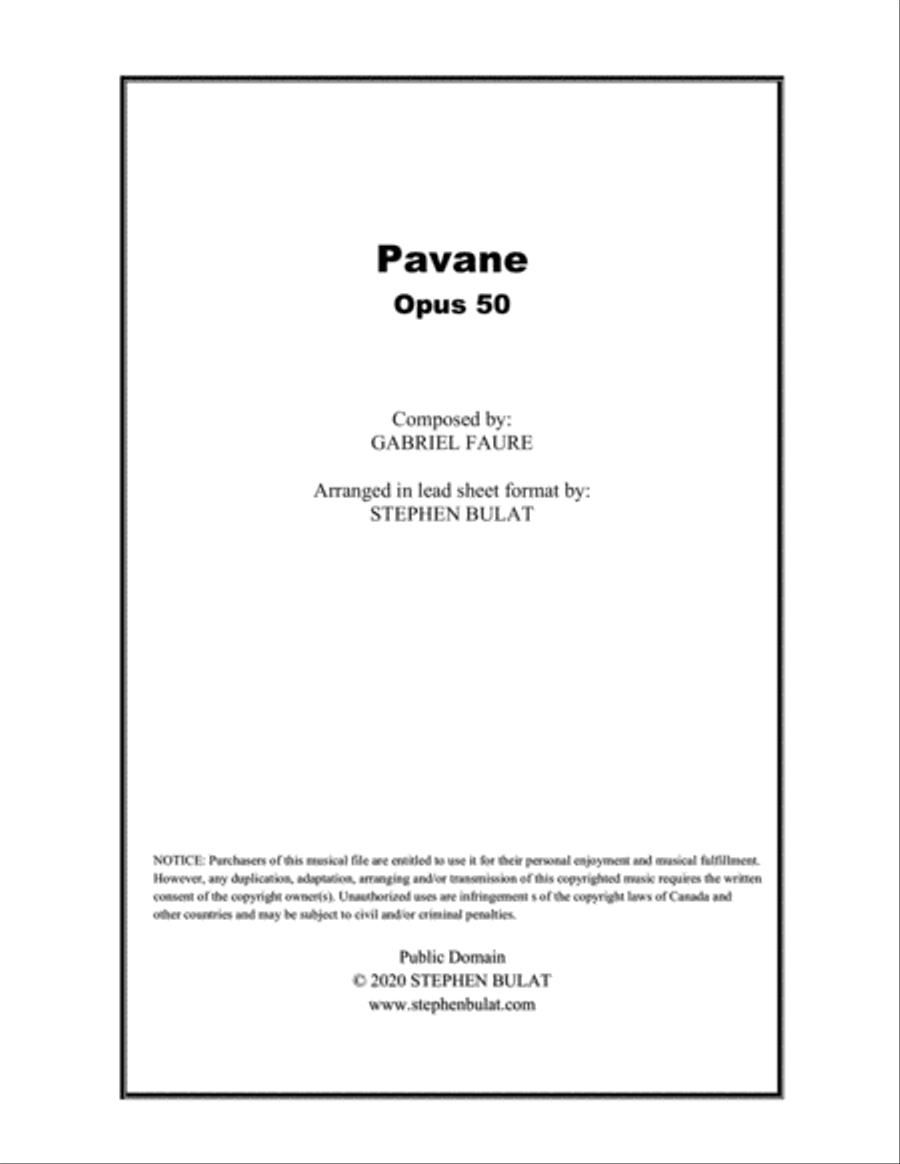 Pavane (Faure) - Lead sheet (key of Em) Piano, Vocal, Guitar scores gallery preview page 1