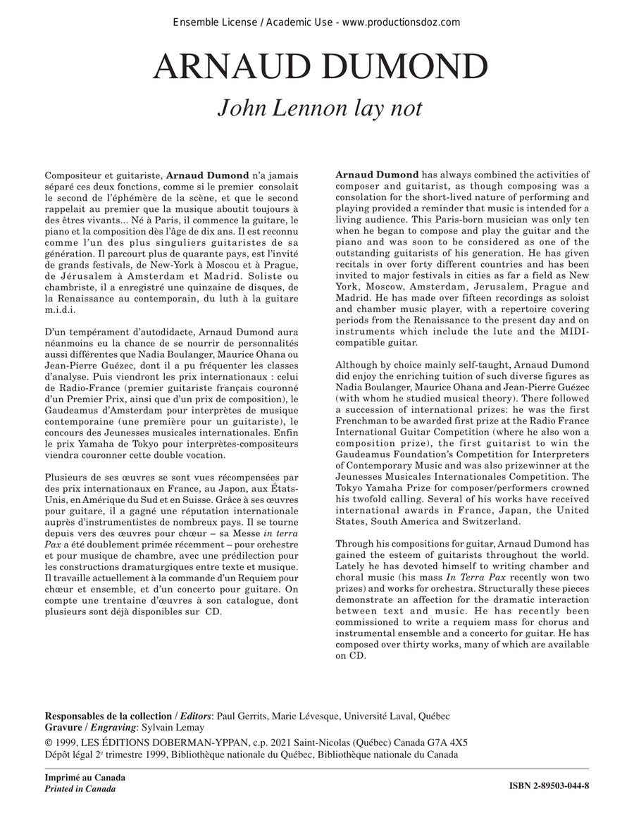 John Lennon Lay not John Lennon Lay not Guitar Ensemble scores gallery preview page 1