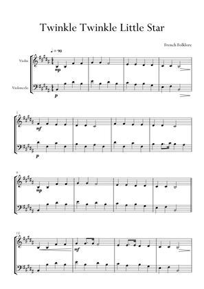 Twinkle Twinkle Little Star in B Major for Violin and Cello Duo. Easy version.